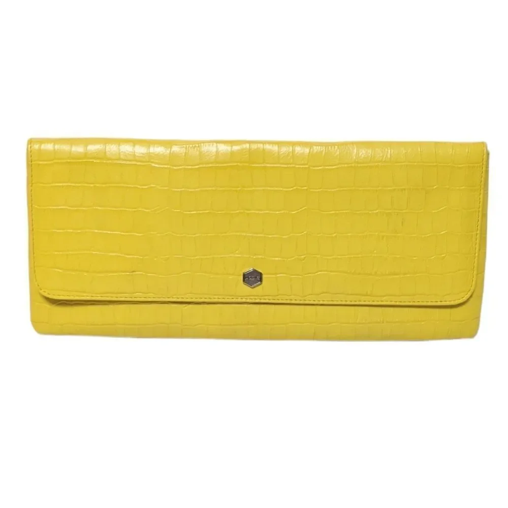 LODIS Yellow Leather Croc Print Wallet Clutch